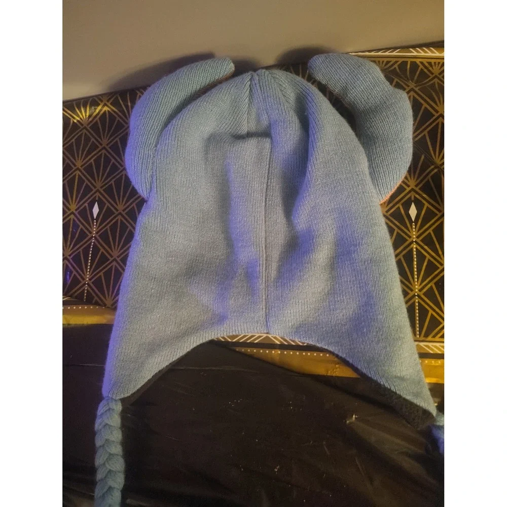 Disney Lilo & Stitch Blue Knit Laplander Beanie Hat with Ears and Braids